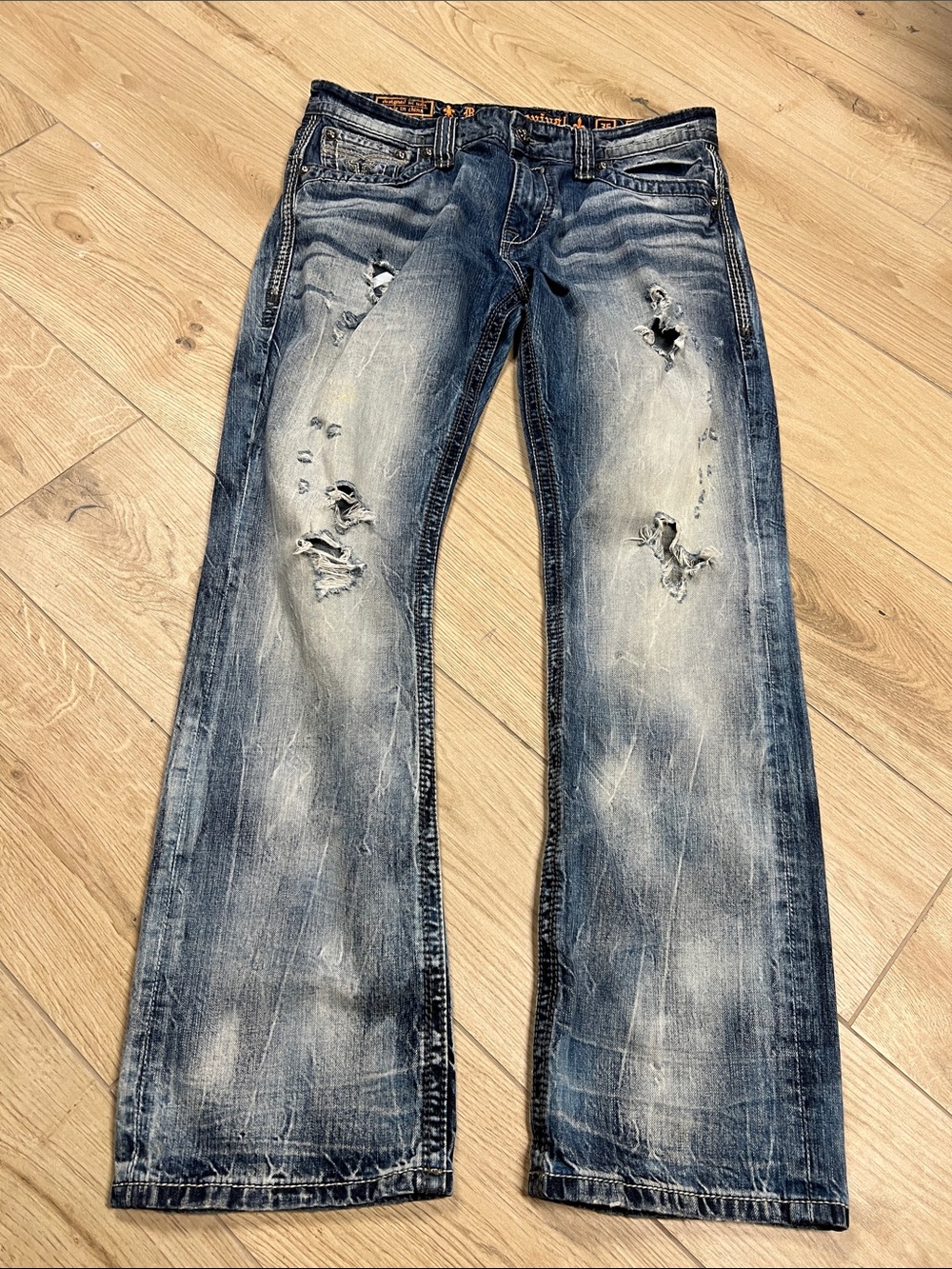 Rock Revival Men’s Distressed Noel Straight Jeans - Faded Blue